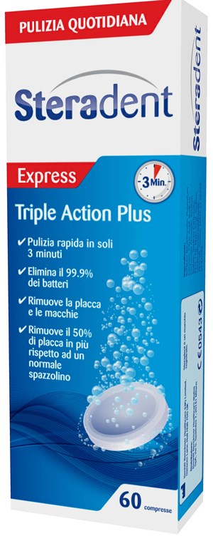 STERADENT TRIPLE ACTION PLUS 60 COMPRESSE PULENTI - farmasconti.eu