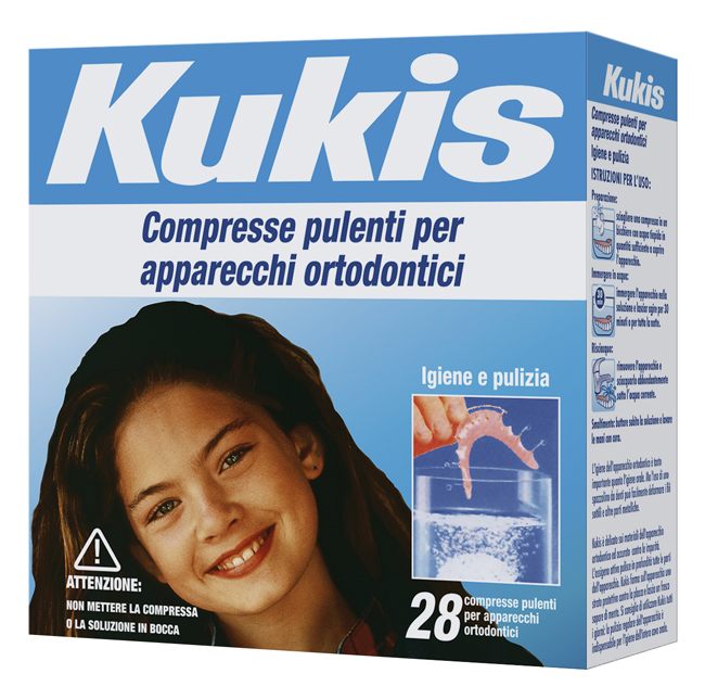 KUKIS CLEANSER 28 COMPRESSE PER PULIZIA APPARECCHI ORTODONTICI - farmasconti.eu