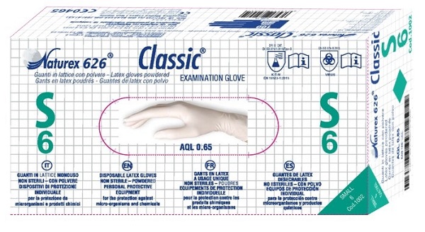 GUANTO IN LATTICE MONOUSO NON STERILE CON POLVERE NATUREX 626 CLASSIC MISURA SMALL 100 PEZZI - farmasconti.eu