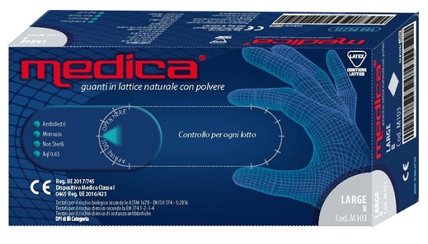 MEDICA GUANTO LATTICE N/STERILE CON POLVERE DM MISURA L 100 PEZZI - farmasconti.eu