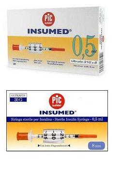 SIRINGA PER INSULINA PIC INSUMED 0,3 ML 100 UI SPAZIO ZERO AGO 30 GAUGE 8 MM 3 SACCHETTI DA 10 PEZZI - farmasconti.eu