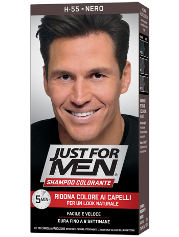 JUST FOR MEN SHAMPOO COLORANTE H55 NERO ATTIVATORE CHIARO 38,5 ML + BASE COLORE 27,5 ML - farmasconti.eu