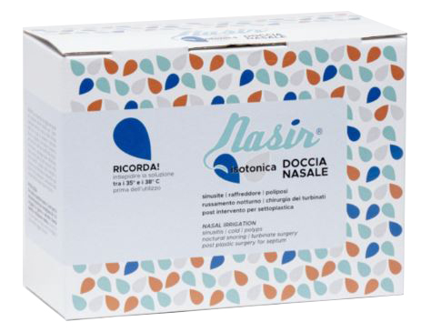 NASIR LAVAGGIO NASALE SOLUZIONE FISIOLOGICA ISOTONICA STERILE SCATOLA CON 4 SACCHE 500ML 4 BLISTER 1 VENTOSA - farmasconti.eu