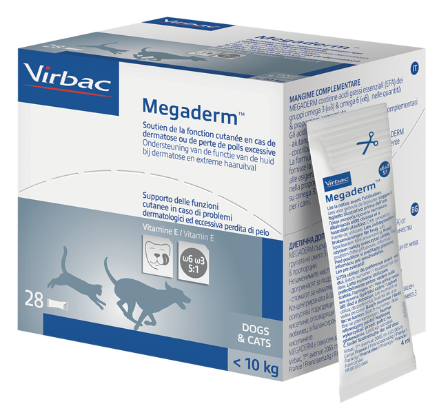 MEGADERM SUPPLEMENTO GATTI E CANI INFERIORI A 10 KG SCATOLA DA 32 SACCHETTI MONODOSE 4 ML - farmasconti.eu