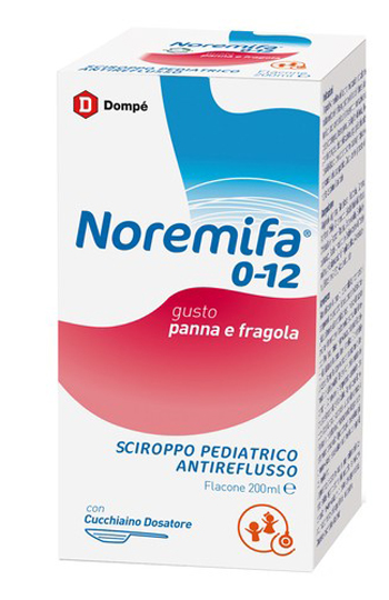 SCIROPPO PEDIATRICO ANTIREFLUSSO NOREMIFA 0-12 FLACONE 200 ML GUSTO PANNA E FRAGOLA - farmasconti.eu