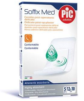 CEROTTO PIC SOFFIX MED IN TNT CON TAMPONE CENTRALE ASSORBENTE STERILE MONOUSO 10X12 CM ANTIBATTERICO 5 PEZZI - farmasconti.eu