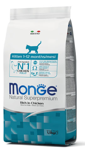 MONGE NATURAL SUPERPREMIUM SECCO GATTO KITTEN 1/12 MONTHS 1,5 KG - farmasconti.eu