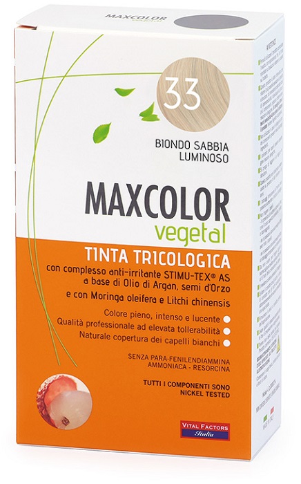 MAXCOLOR VEGETAL TINTA TRICOLOGICA 33 BIONDO SABBIA LUMINOSO 140 ML - farmasconti.eu