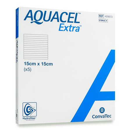 MEDICAZIONE IN TECNOLOGIA HYDROFIBER IN CARBOSSIMETILCELLULOSA SODICA E CELLULOSA RIGENERATA AQUACEL EXTRA 15X15 CM 5 PEZZI - farmasconti.eu