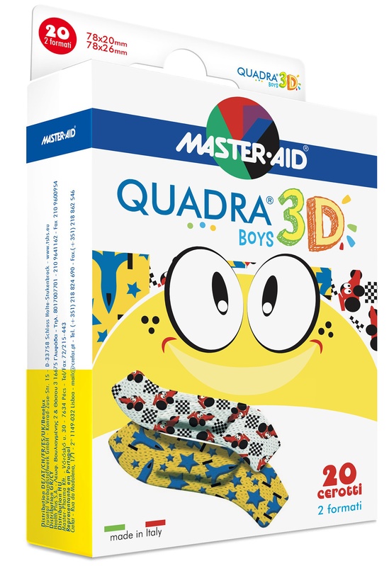 CEROTTO MASTER-AID QUADRA 3D BOYS 20 PEZZI ASSORTITI - farmasconti.eu