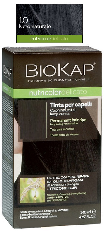 BIOKAP NUTRICOLOR DELICATO 1,0 NERO NATURALE TINTA TUBO + FLACONE - farmasconti.eu