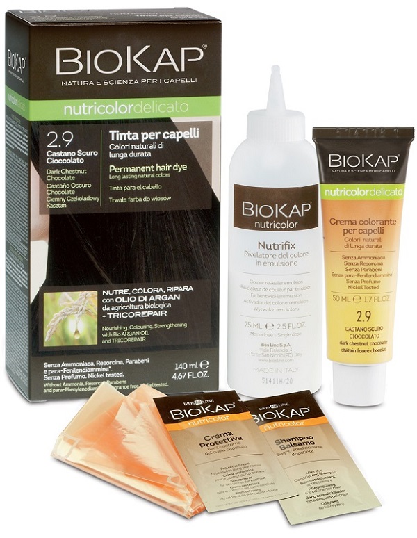 BIOKAP NUTRICOLOR DELICATO 2,9 CASTANO SCURO CIOCCOLATO TINTA TUBO + FLACONE - farmasconti.eu