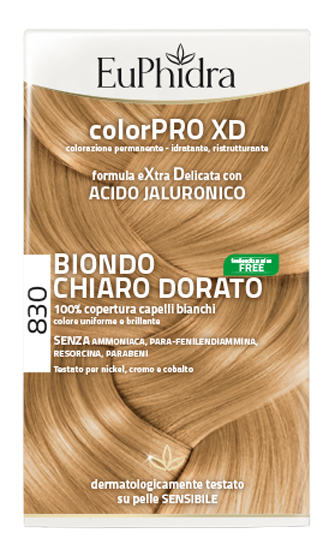 EUPHIDRA COLORPRO XD 830 BIONDO CHIARO DORATO GEL COLORANTE CAPELLI IN FLACONE + ATTIVANTE + BALSAMO + GUANTI - farmasconti.eu