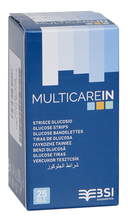 STRISCE MISURAZIONE GLICEMIA MULTICARE IN GLUCOSIO ELETTRODO 25 PEZZI - farmasconti.eu