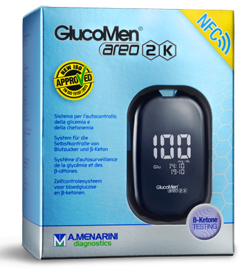 GLUCOMETRO GLUCOMEN AREO 2K PER AUTOMISURAZIONE DELLA GLICEMIA DA SANGUE INTERO CAPILLARE DIMENSIONE 85,5X56X18,2 MM PESO 46 G - farmasconti.eu