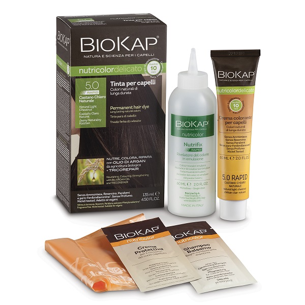 BIOS LINE  BIOKAP NUTRICOLOR DELICATO RAPID TINTA 5,0 CASTANO CHIARO NATURALE 135 ML - farmasconti.eu