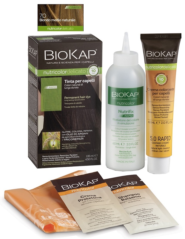 BIOS LINE  BIOKAP NUTRICOLOR DELICATO RAPID TINTA 7,0 BIONDO MEDIO NATURALE 135 ML - farmasconti.eu