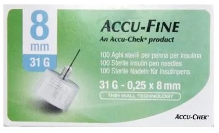 AGO PER PENNA DA INSULINA ACCU-FINE PEN NEEDLE ACCU-CHEK GAUGE 31 X 8MM 100 PEZZI - farmasconti.eu
