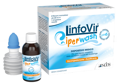 LINFOVIR IPERWASH SOLUZIONE SALINA IPERTONICA TAMPONATA 8 FLACONI DA 60 ML + 1 EROGATORE NASALE - farmasconti.eu