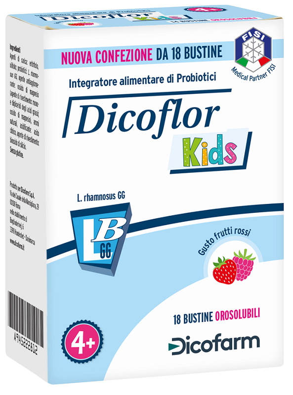 DICOFLOR KIDS 18 BUSTINE OROSOLUBILI GUSTO FRUTTI ROSSI - farmasconti.eu