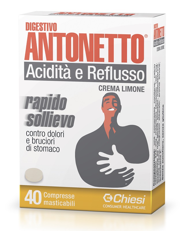 DIGESTIVO ANTONETTO ACIDITA' E REFLUSSO CREMA AL LIMONE 40 COMPRESSE MASTICABILI - farmasconti.eu
