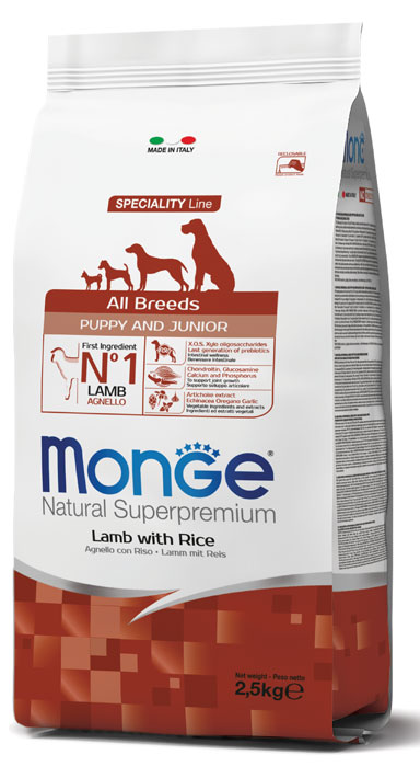 MONGE ALL BREEDS PUPPY AGNELLO & RISO 2500 G - farmasconti.eu