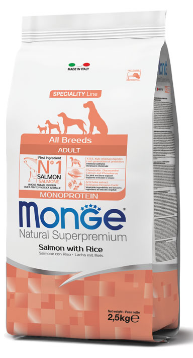 MONGE ALL BREEDS ADULT SALMONE & RISO 2500 G - farmasconti.eu
