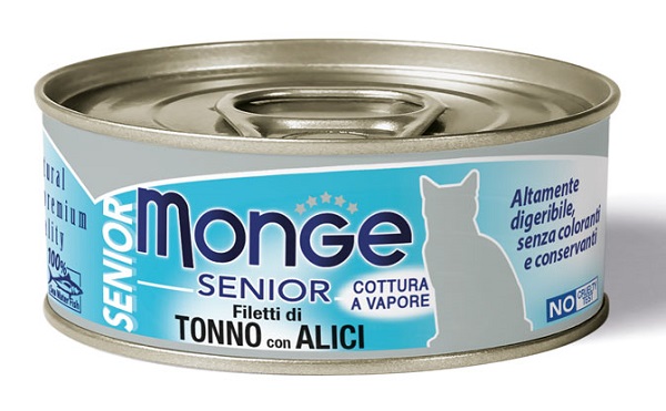 MONGE NATURAL QUALITY GATTO MONGE JELLY FILETTI DI TONNO/ACCIUGHINE SENIOR 80 G - farmasconti.eu