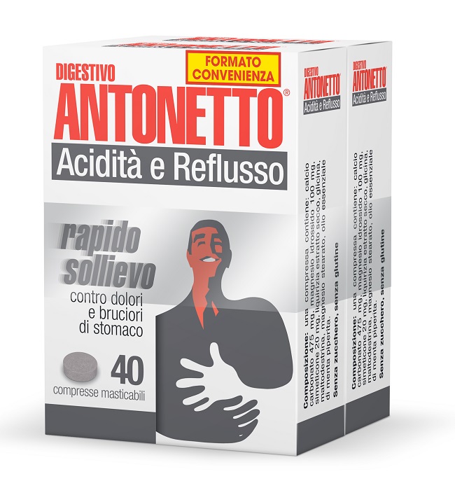 DIGESTIVO ANTONETTO ACIDITA' E REFLUSSO 80 COMPRESSE MASTICABILI 2 ASTUCCI DA 40 COMPRESSE - farmasconti.eu