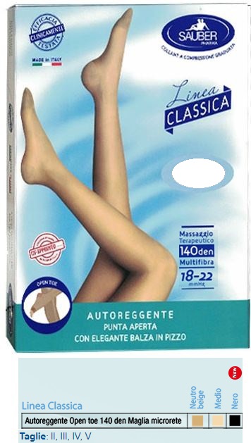 SAUBER AUTOREGGENTE OPEN TOE MAGLIA MICRORETE 140 DEN COLORE NERO TAGLIA 4 LINEA CLASSICA - farmasconti.eu