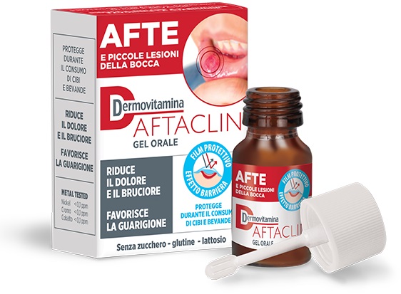 DERMOVITAMINA AFTACLIN GEL ORALE 7 ML CONTRO DOLORE E BRUCIONE SENZA ZUCCHERO E SENZA GLUTINE - farmasconti.eu