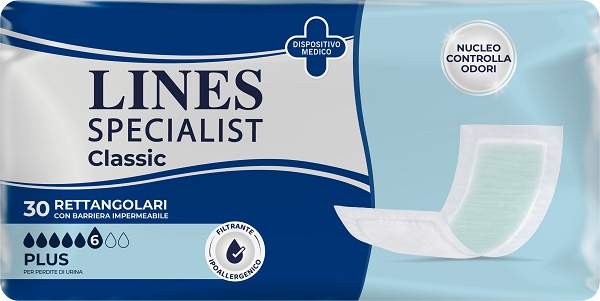 PANNOLONE LINES SPECIALIST CLASSIC RETTANGOLARE CON BARRIERA 30 PEZZI - farmasconti.eu