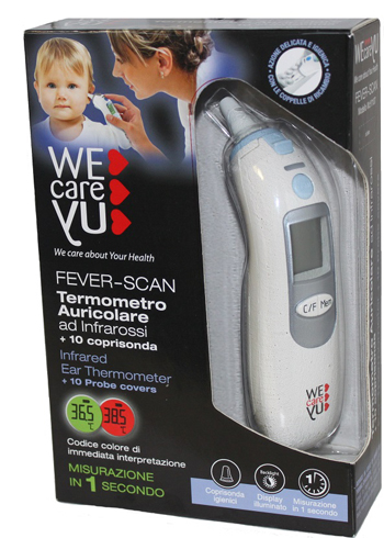 TERMOMETRO AURICOLARE WECAREYU FEVER-SCAN AD INFRAROSSI CON 10 COPRISONDA - farmasconti.eu