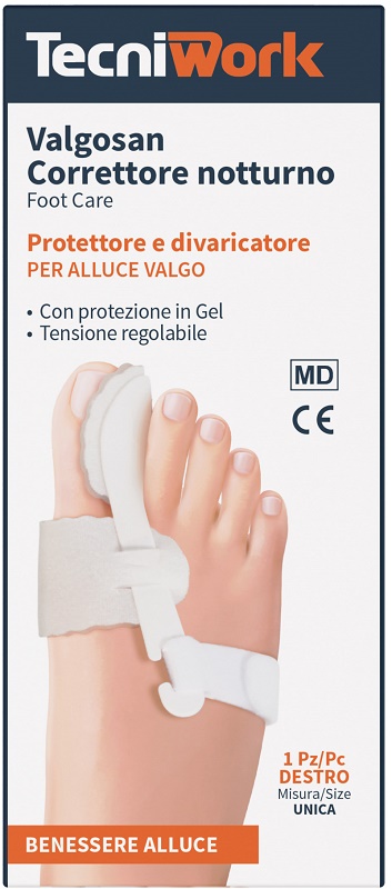CORRETTORE NOTTURNO PER ALLUCE VALGO DESTRO MISURA UNICA VALGOSAN 1 PEZZO - farmasconti.eu