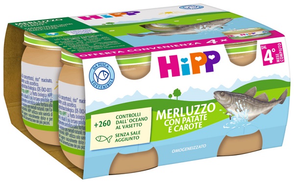 HIPP OMOGENEIZZATO MERLUZZO/PATATE/CAROTE 4X80 G - farmasconti.eu