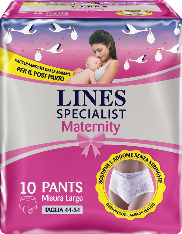 LINES SPECIALIST MATERNITY MUTANDINA ASSORBENTE PER PERDITE POST PARTO MISURA LARGE 10 PEZZI - farmasconti.eu