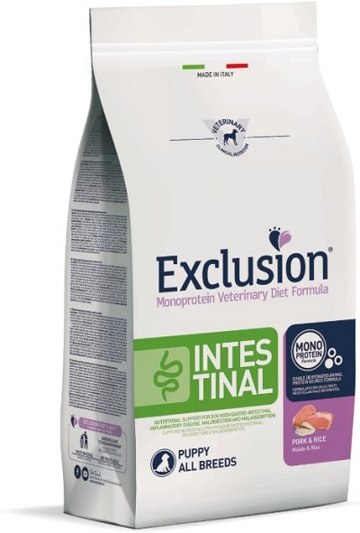 EXCLUSION MONOPROTEIN VETERINARY DIET FORMULA DOG INTESTINAL PUPPY PORK AND RICE ALL BREEDS 2 KG DRY - farmasconti.eu