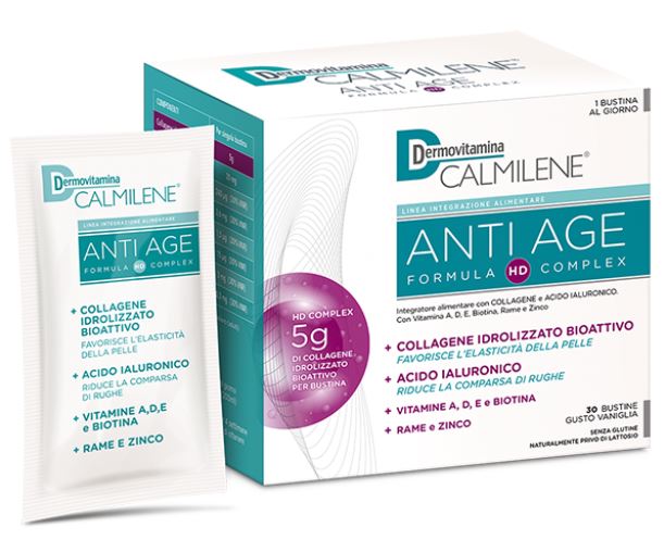 DERMOVITAMINA CALMILENE ANTIAGE IA A BASE DI COLLAGENE E ACIDO IALURONICO POLVERE 30 BUSTINE GUSTO VANIGLIA - farmasconti.eu