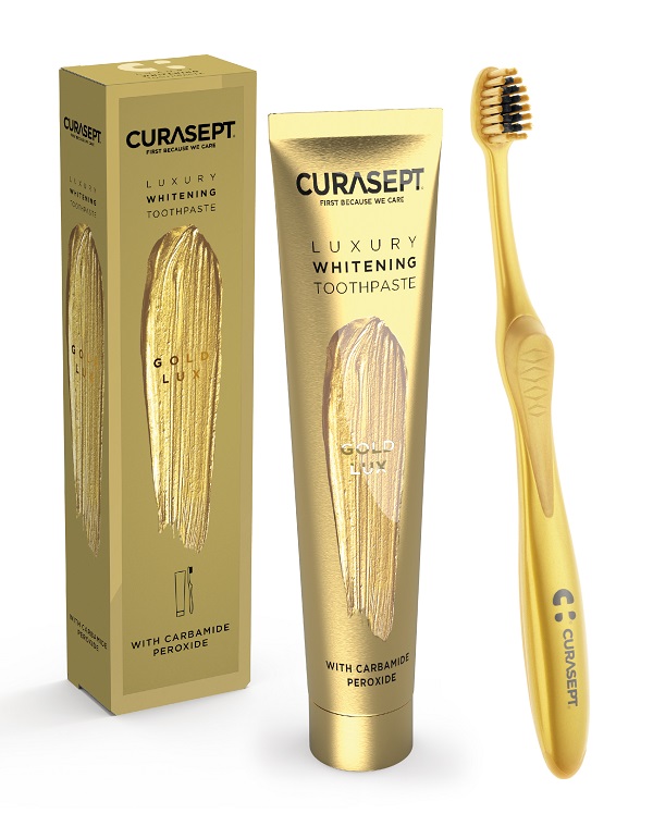 CURASEPT GOLD LUXURY WHITENING DENTIFRICIO 75 ML + SPAZZOLINO - farmasconti.eu