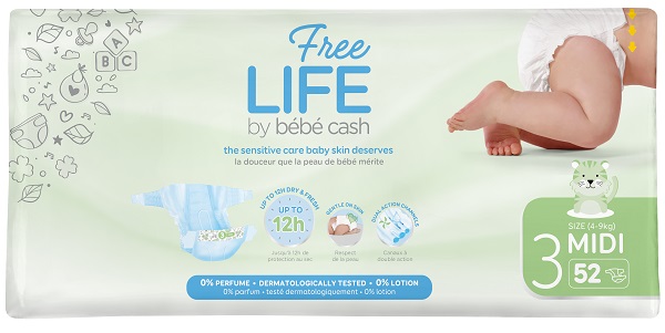FREELIFE BY BEBECASH PANNOLINI MIDI TAGLIA 3 4-9 KG GIROVITA 35-56 CM 52 PEZZI - farmasconti.eu