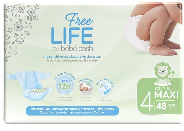 FREELIFE BY BEBECASH PANNOLINI MAXI TAGLIA 4 7-18 KG GIROVITA 38-60 CM 48 PEZZI - farmasconti.eu
