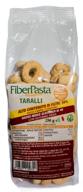 FIBERPASTA TARALLI BASSO INDICE GLICEMICO 250 G - farmasconti.eu