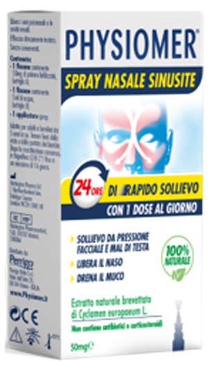 PHYSIOMER SPRAY NASALE SINUSITE 2 PEZZI 1 FLACONE DA 50 MG DI ESTRATTO DI CICLAMINO NATURALE LIOFILIZZATO + 1 FIALE DA 5 ML DI SOLVENTE - farmasconti.eu