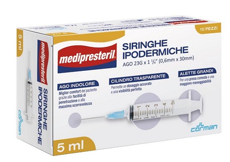 SIRINGA IPODERMICA MEDIPRESTERIL AGO 23 GAUGE 1 1/4 0,5X30MM 5 ML 10 PEZZI - farmasconti.eu