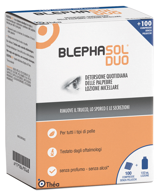 BLEPHASOL DUO SOLUZIONE MICELLARE IGIENE PALPEBRALE 100 ML + 100 GARZE - farmasconti.eu