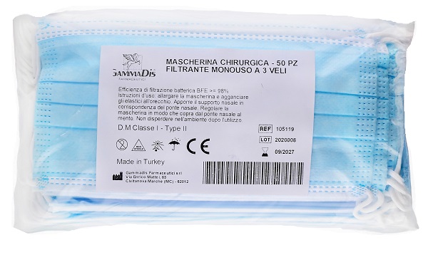 MASCHERINA CHIRURGICA 50 PEZZI GAMMADIS - farmasconti.eu