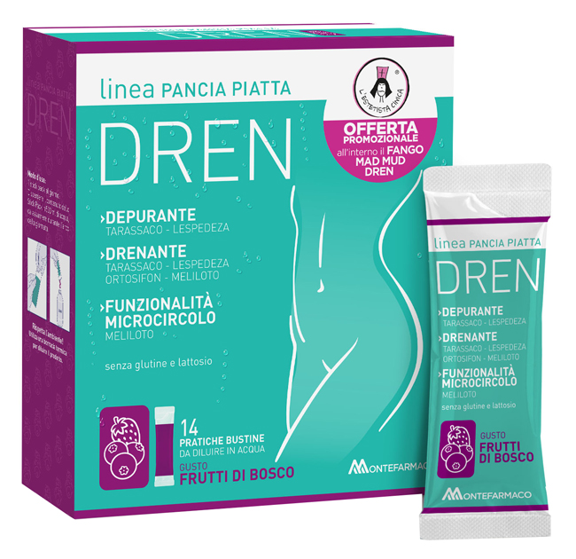 PANCIA PIATTA DREN FRUTTI DI BOSCO 14 BUSTINE STICK PACK + FANGO ATTIVO CELLULITE 100 ML OMAGGIO - farmasconti.eu