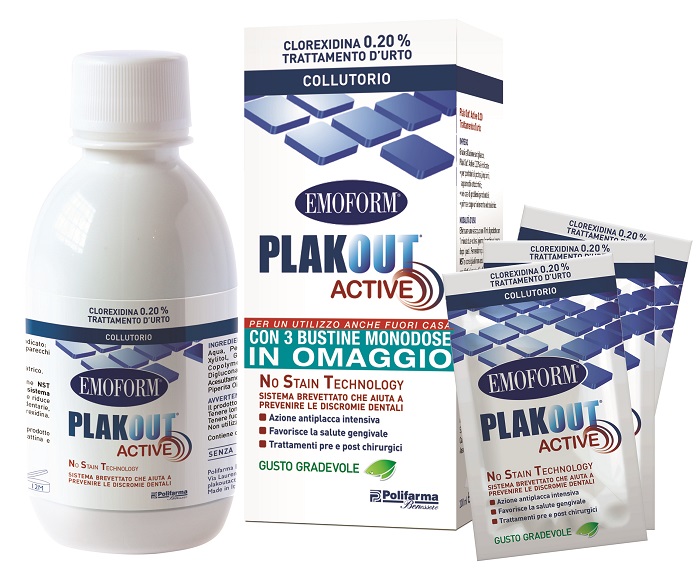 EMOFORM PLAK OUT ACTIVE 0,20% 200 ML + 3 BUSTE - farmasconti.eu