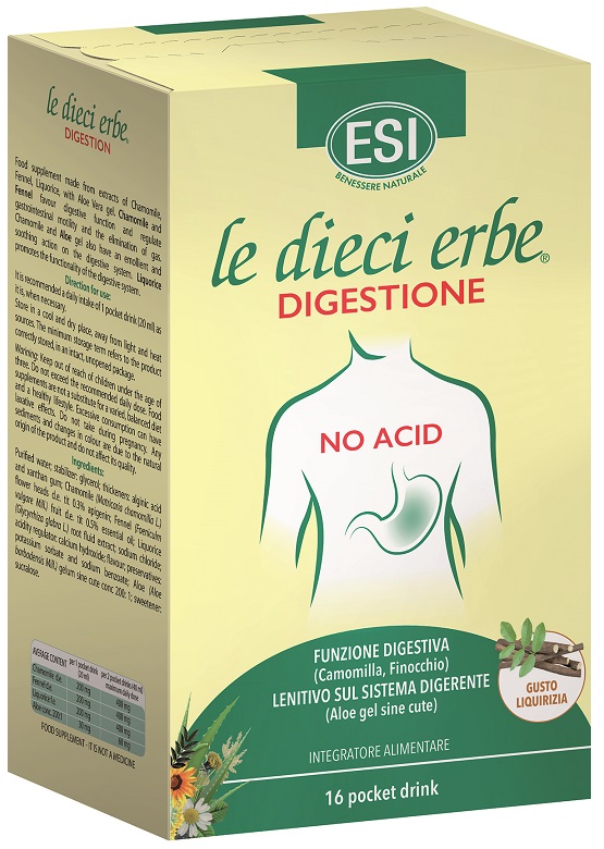ESI LE DIECI ERBE DIGESTIONE NO ACID 16 POCKET DRINK GUSTO LIQUIRIZIA 20 ML - farmasconti.eu