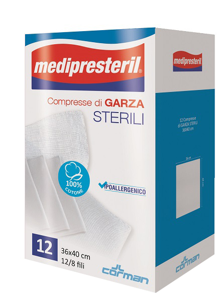 GARZA COMPRESSA MEDIPRESTERIL 12/8 FU 36X40CM 12 PEZZI - farmasconti.eu